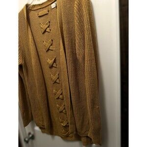 PINQUE L Cardigan long sleeve goldenrod mustard sweater, Large